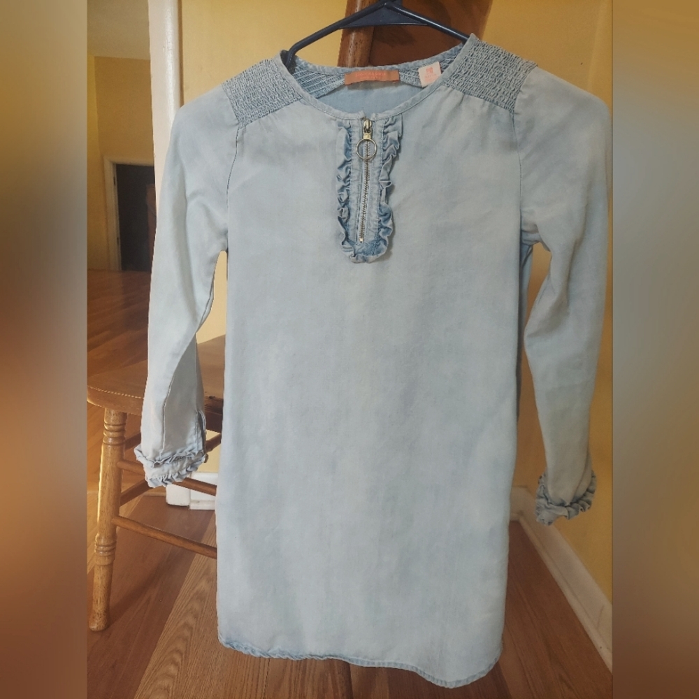 Scotch & Soda Girls Chambray Tunic Dress Ruffle Detail Size 8 EUC